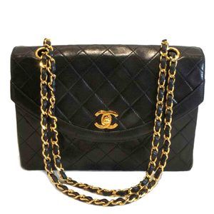 Chanel Lambskin Round Flap Chain Shoulder Bag Black